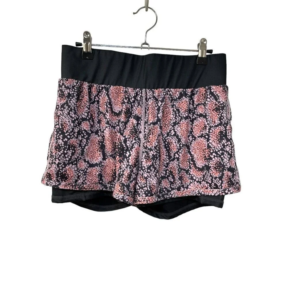 Fabletics Olesia Shine Shorts Womens Medium Pink Black 2 in 1 Compression